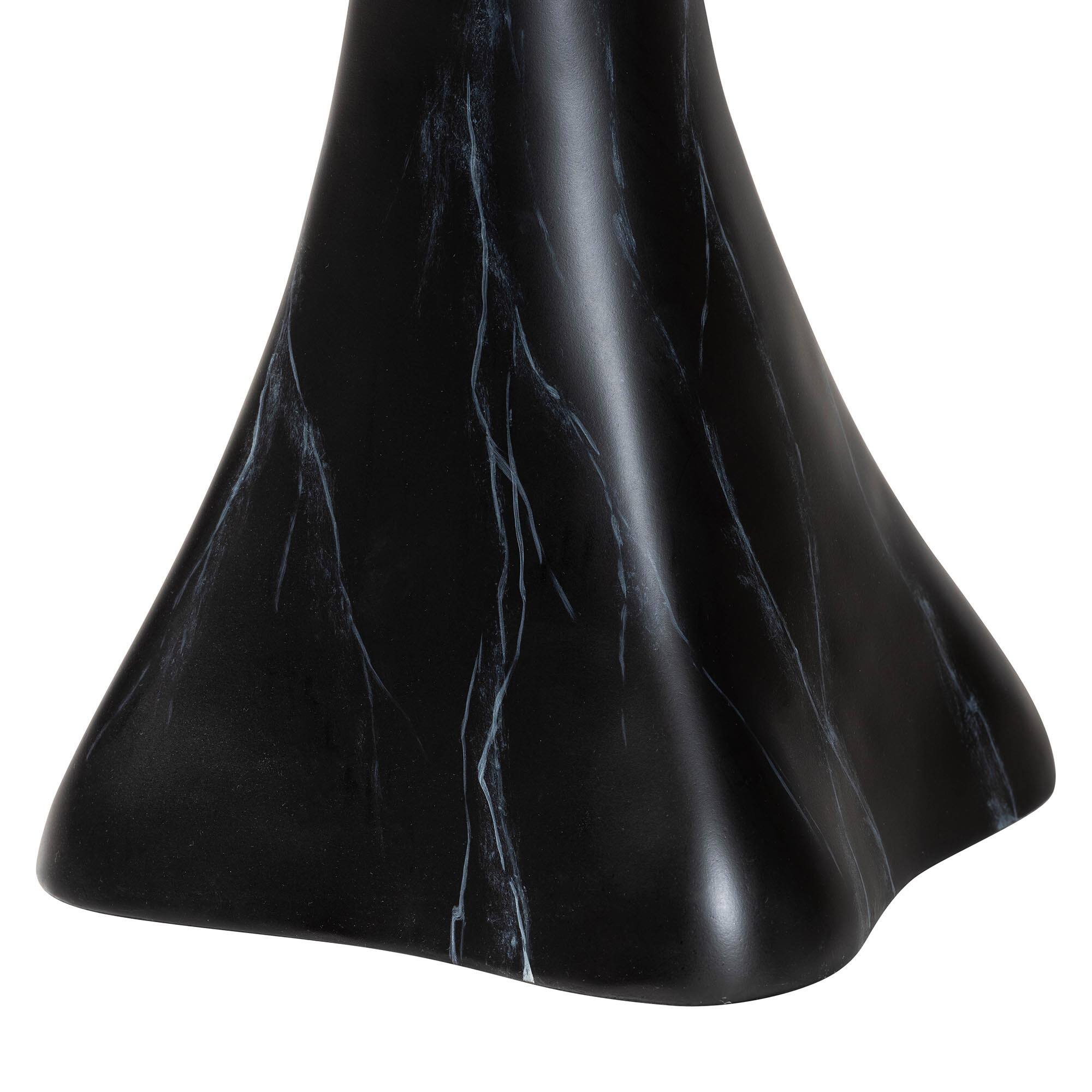 Back. bali & pari - Aponi Marbled Resin End Table - Sculptural Side Table with Round Top and Pedestal Base, Black - Black.