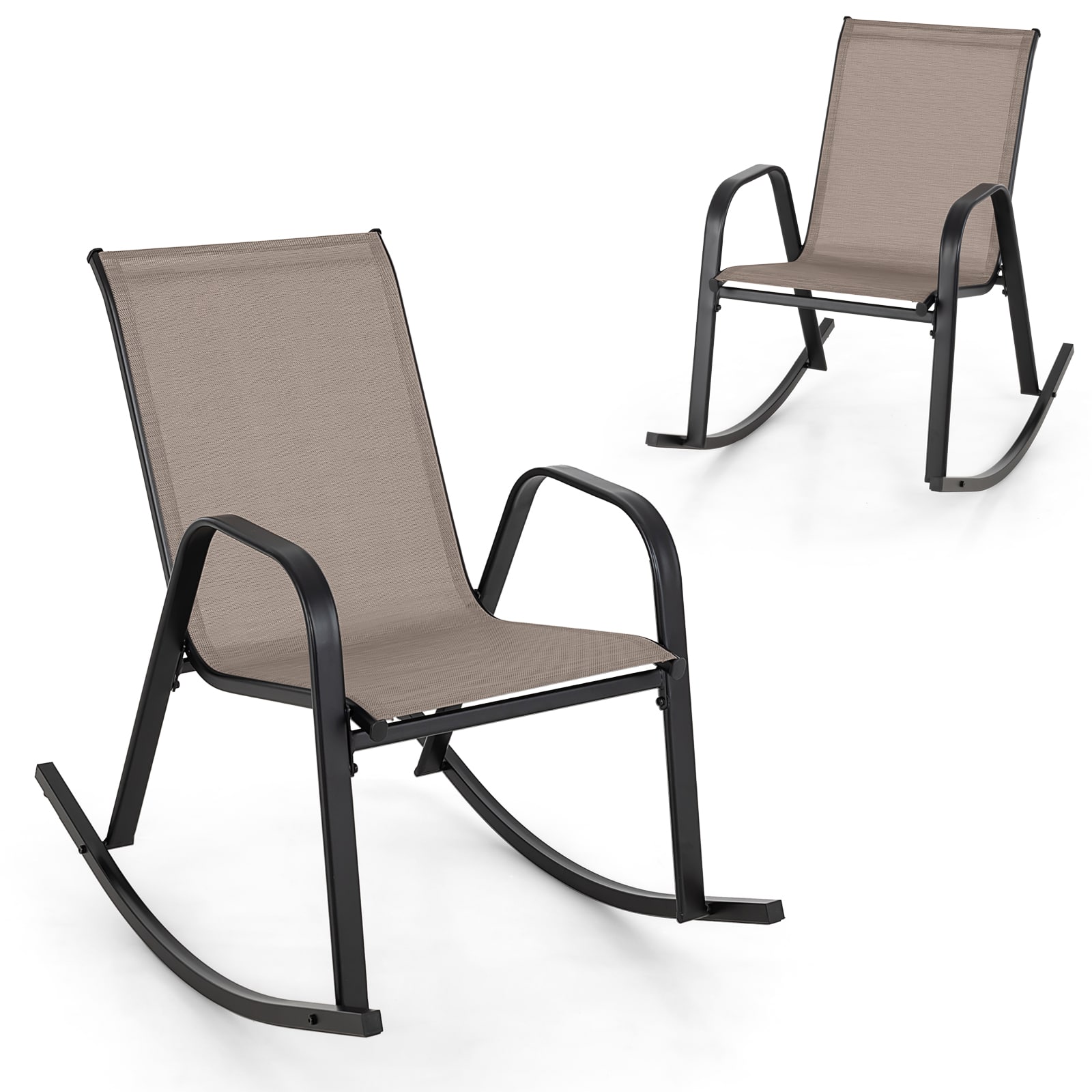 Gymax - Set of 2 Metal Rocking Chair Heavy-Duty Rocker Outdoor Anti-Slip Brown Patio - Brown, Black price history on PriceWatchPro