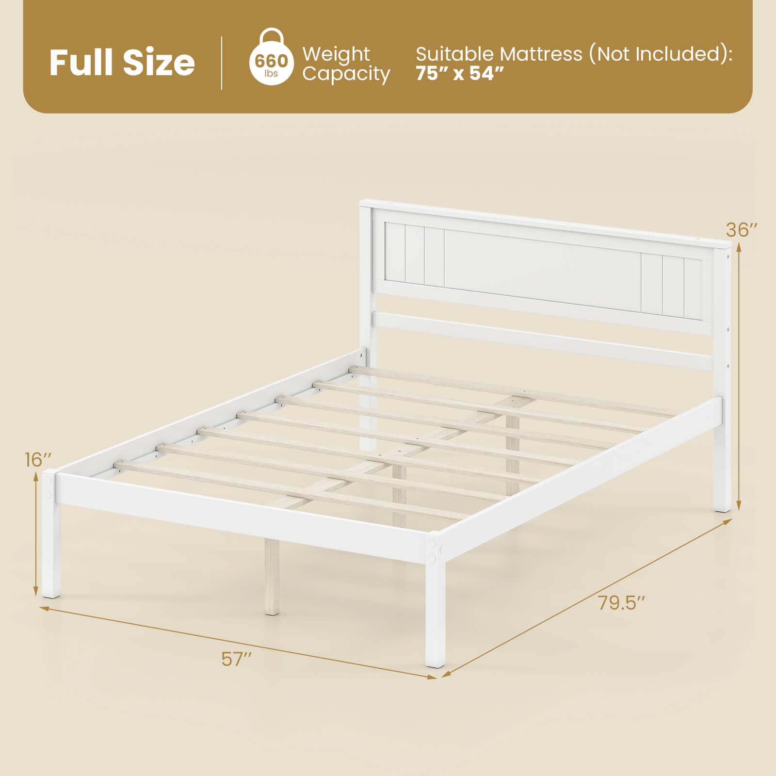 Full Size 660 Weight Capacity: 660 lbs  
Suitable Mattress (Not Included): 75" x 54"  
Dimensions: 79.5" x 57" x 36" x 16"
