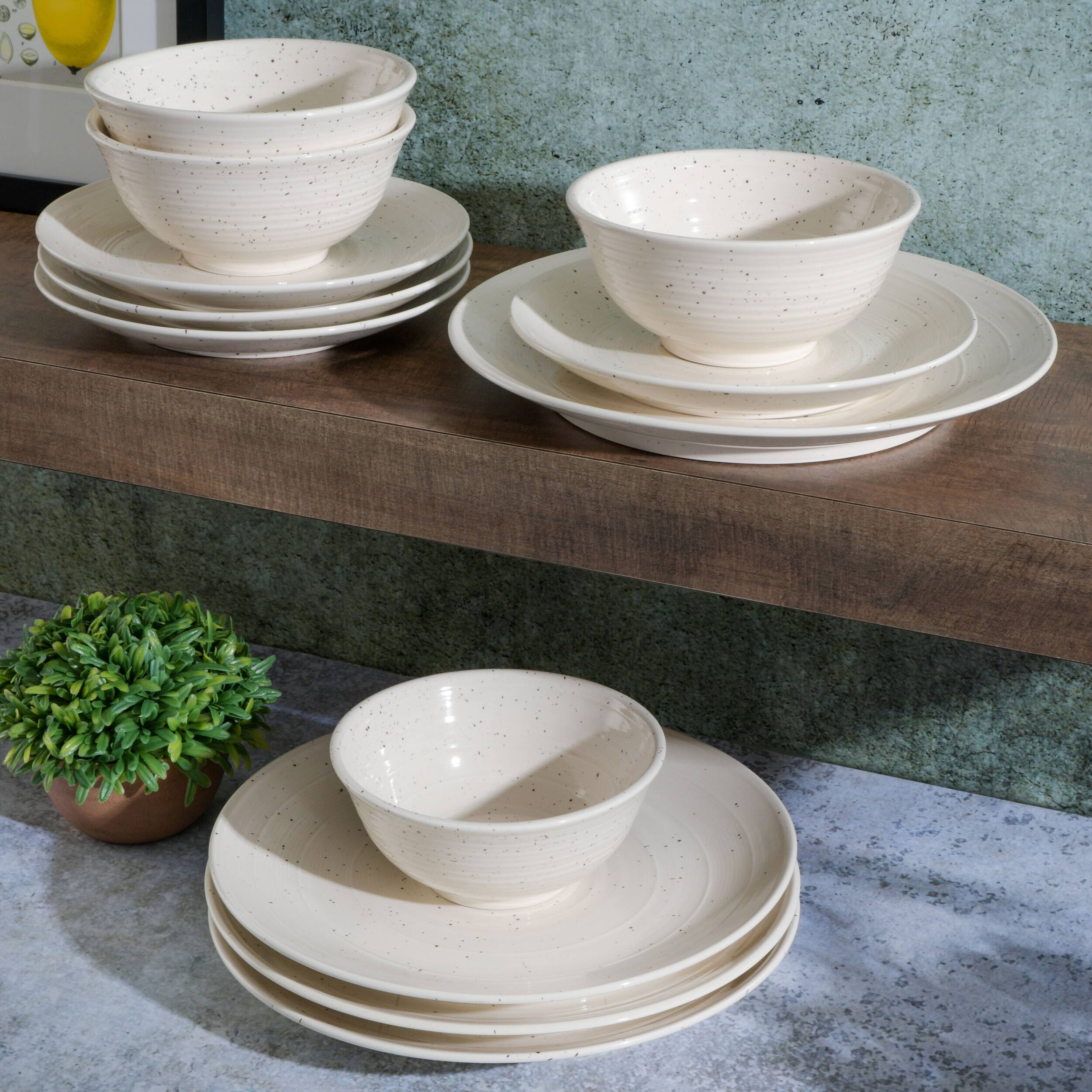 Alt View 8. Gibson - Gibson Elite Ramapo 12 Piece Stoneware Dinnerware Set in White Speckle - White Speckle.