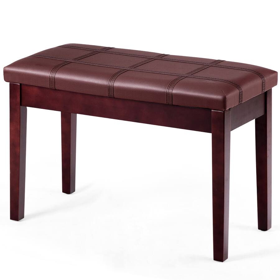 Costway Solid Wood PU Leather Piano Bench Padded Double Duet Keyboard ...