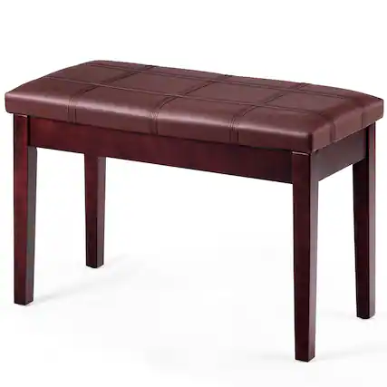Front. Costway - Costway Solid Wood PU Leather Piano Bench Padded Double Duet Keyboard Seat Storage - Brown.