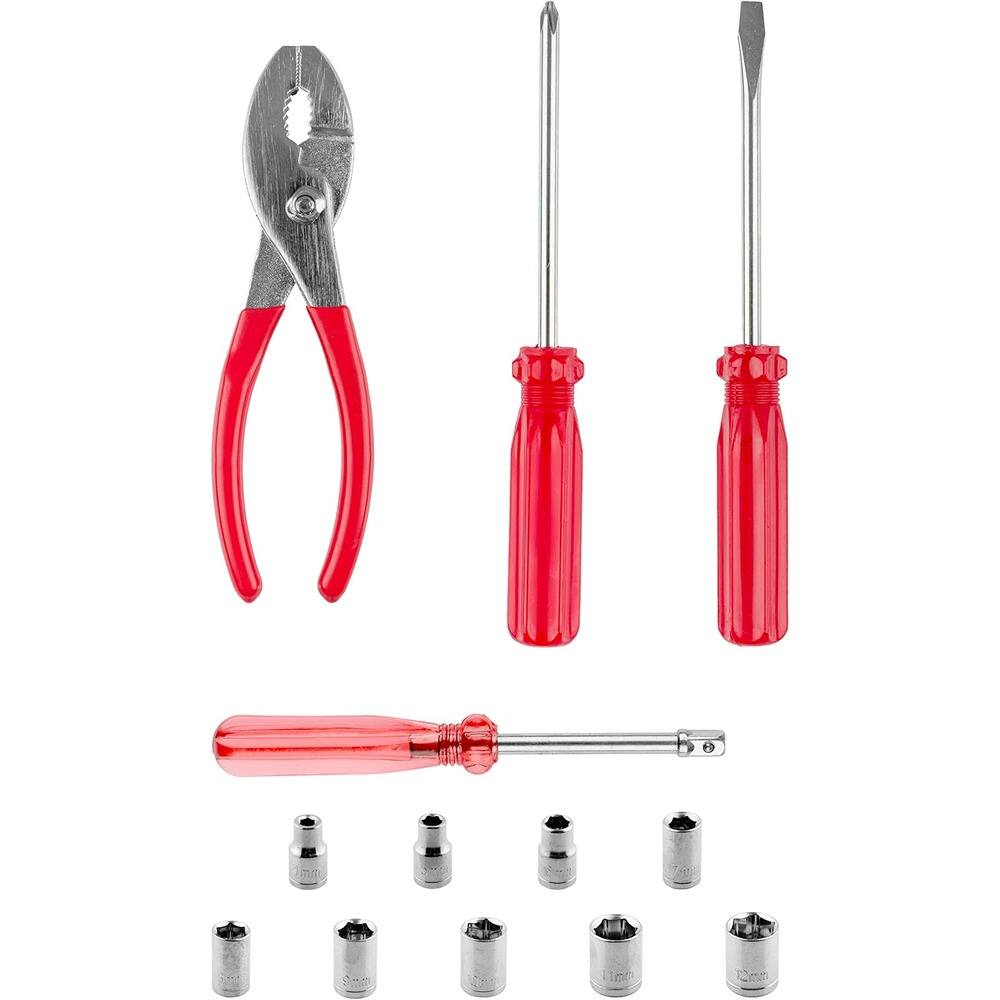 Angle. MOSZAR LLC - Roadside Emergency Car Kit with Jumper Cables & 30-pc Tool Set (Gray/Red).