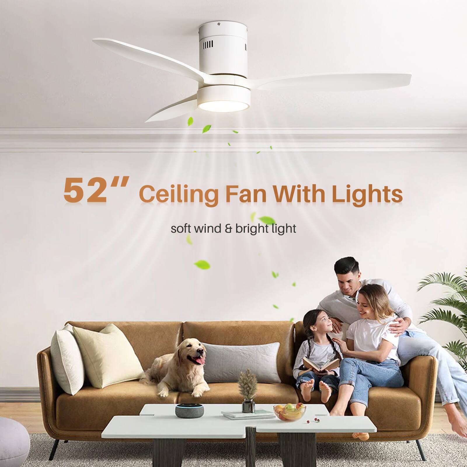 52" Ceiling Fan With Lights  
soft wind & bright light