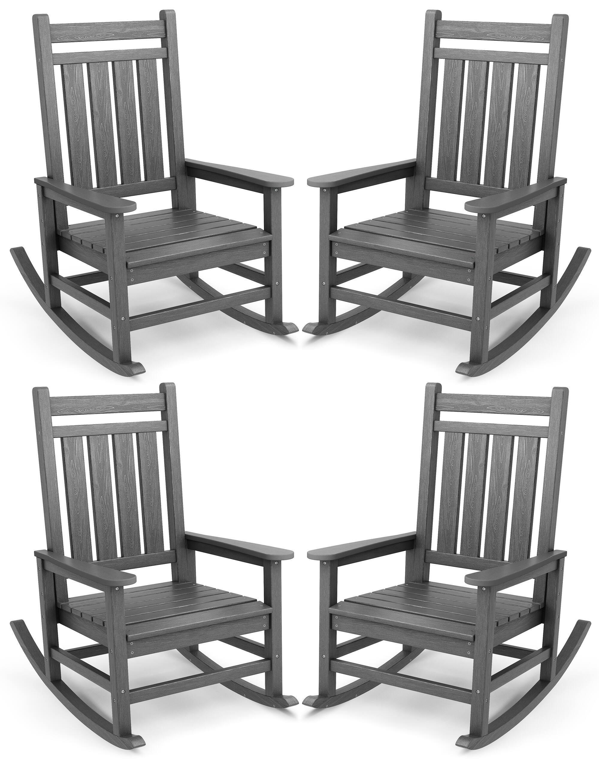SERWALL Outdoor Rocking Chair Set of 4, HDPE Rocker for Adults, Grey ...