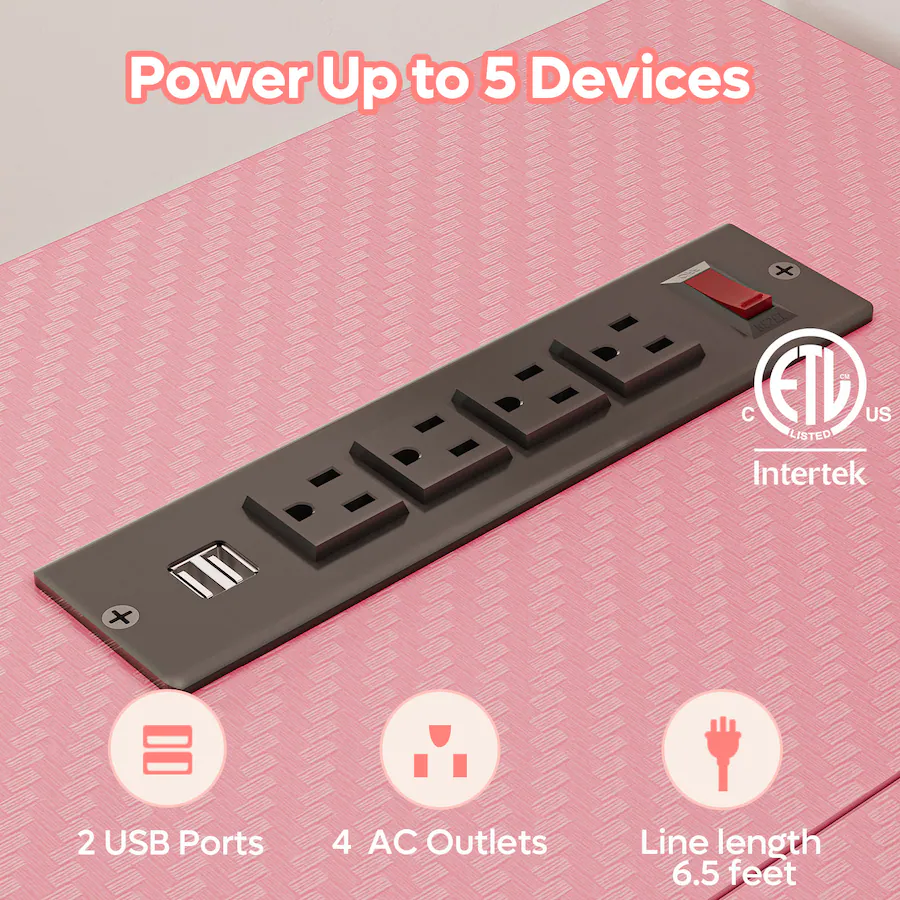 Pdcf Desk Bestier L Shaped Gaming Desk with Power Outlets LED Lights and ...