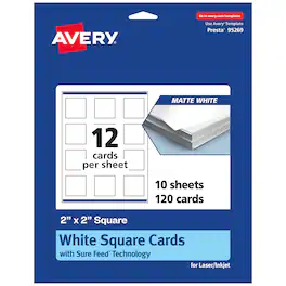 Avery - Matte Square Cards, 2" x 2", 120 Cards - White