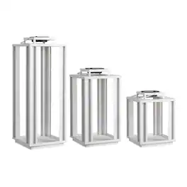 Jonathan Y - Leland Modern Industrial Integrated Indoor/Outdoor LED Solar Powered Lanterns, (Set of 3) - White