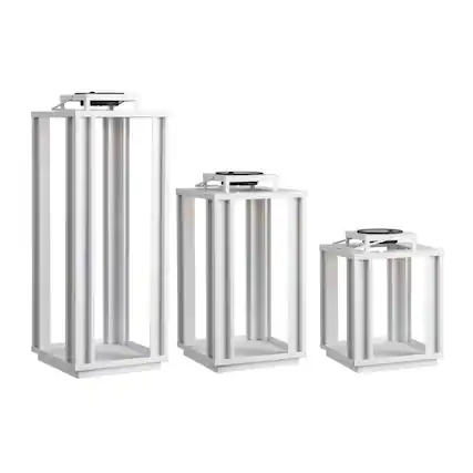 Front. Jonathan Y - Leland Modern Industrial Integrated Indoor/Outdoor LED Solar Powered Lanterns, White (Set of 3) - White.