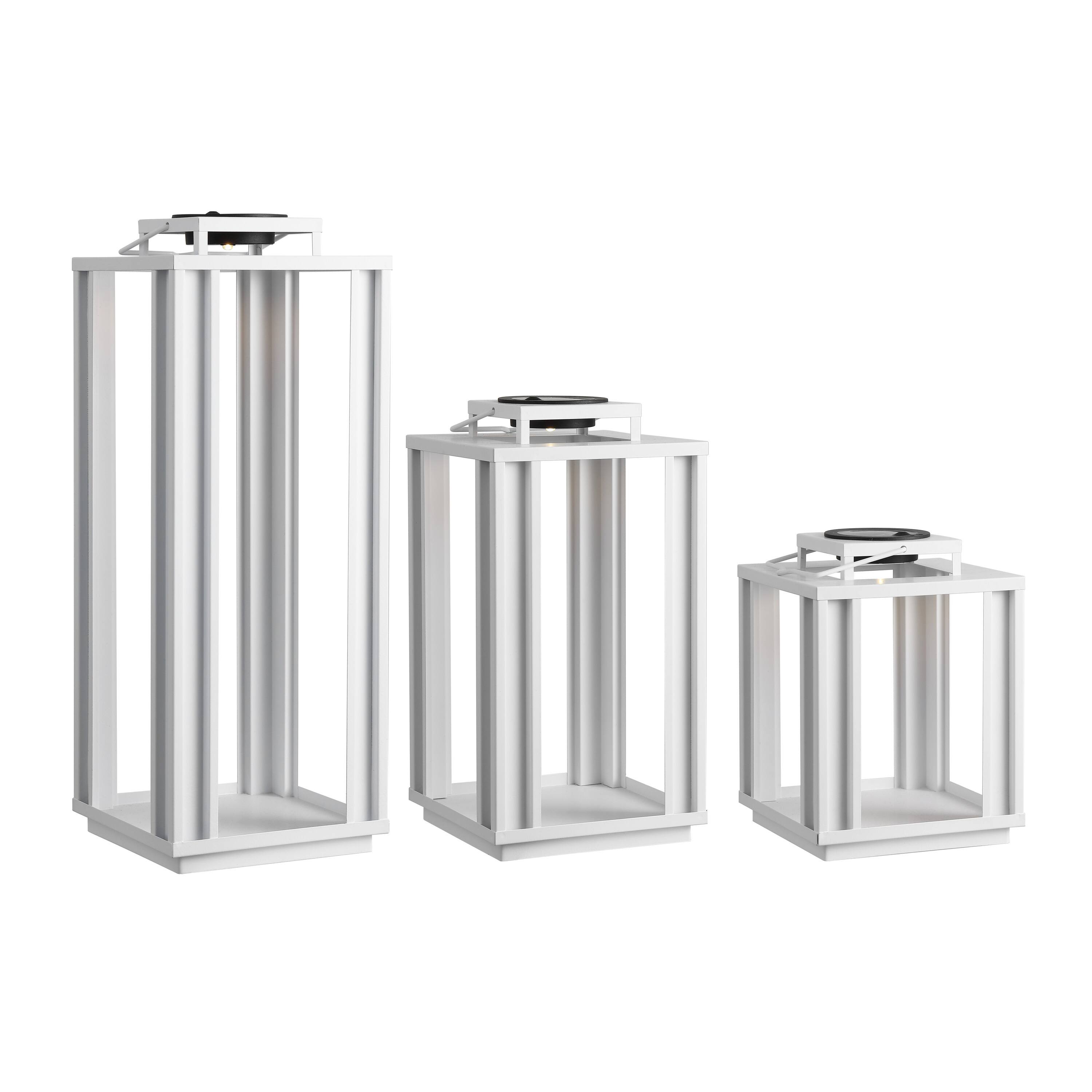 Front. Jonathan Y - Leland Modern Industrial Integrated Indoor/Outdoor LED Solar Powered Lanterns, White (Set of 3) - White.