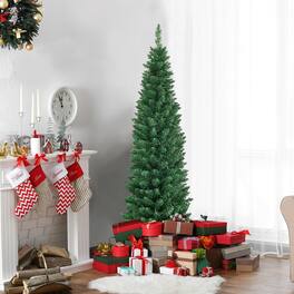 Gymax - 5' Christmas Tree PVC Artificial Holiday Decor Slim Pencil Tree Metal Stand - Green