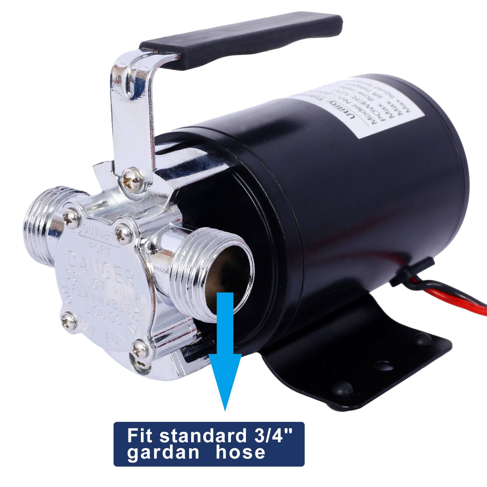 N4 ON  
Moy  
cInD  
Utility Model  
Max. Max Max OUTLET PORT OF DANGER DO NOT RUNP WOT LIQUIDS  
S RUN  
Fit standard 3/4" garden hose  

PORT  
DANGER  
DO NOT RUN  
FLAMMABLE  
LIQUIDS  
OUTLET