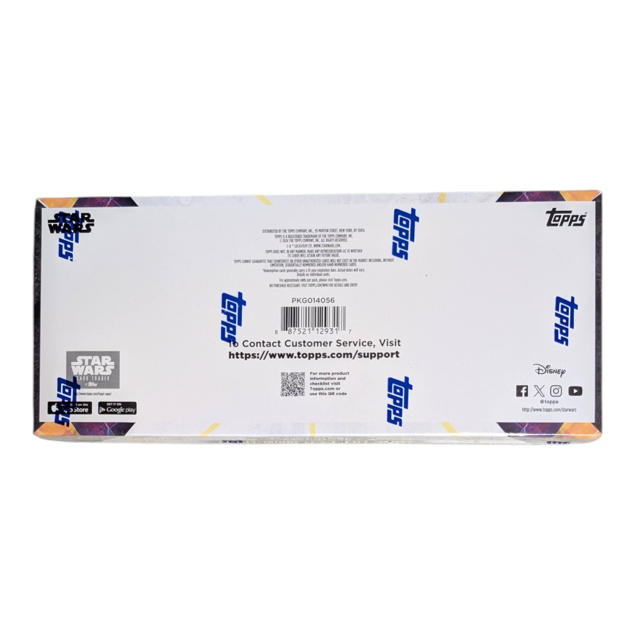 **STAR WARS**

**TOPPS**

**Contact Customer Service, Visit https://www.topps.com/support**

**For more product information, visit this QR code**

**887521 12931**

**PKG014056**

**Disney**

**Facebook, Twitter, Instagram, YouTube**

**https://www.topps.com/starwars**