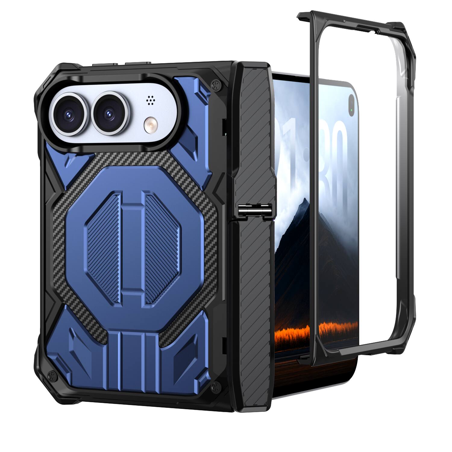 Alt View 3. Dteck - Rugged Magnetic Case For Apple iPhone Duo Built-in Screen Protector,Foldable Kickstand Shockproof Hinge Protection Cover - Blue.