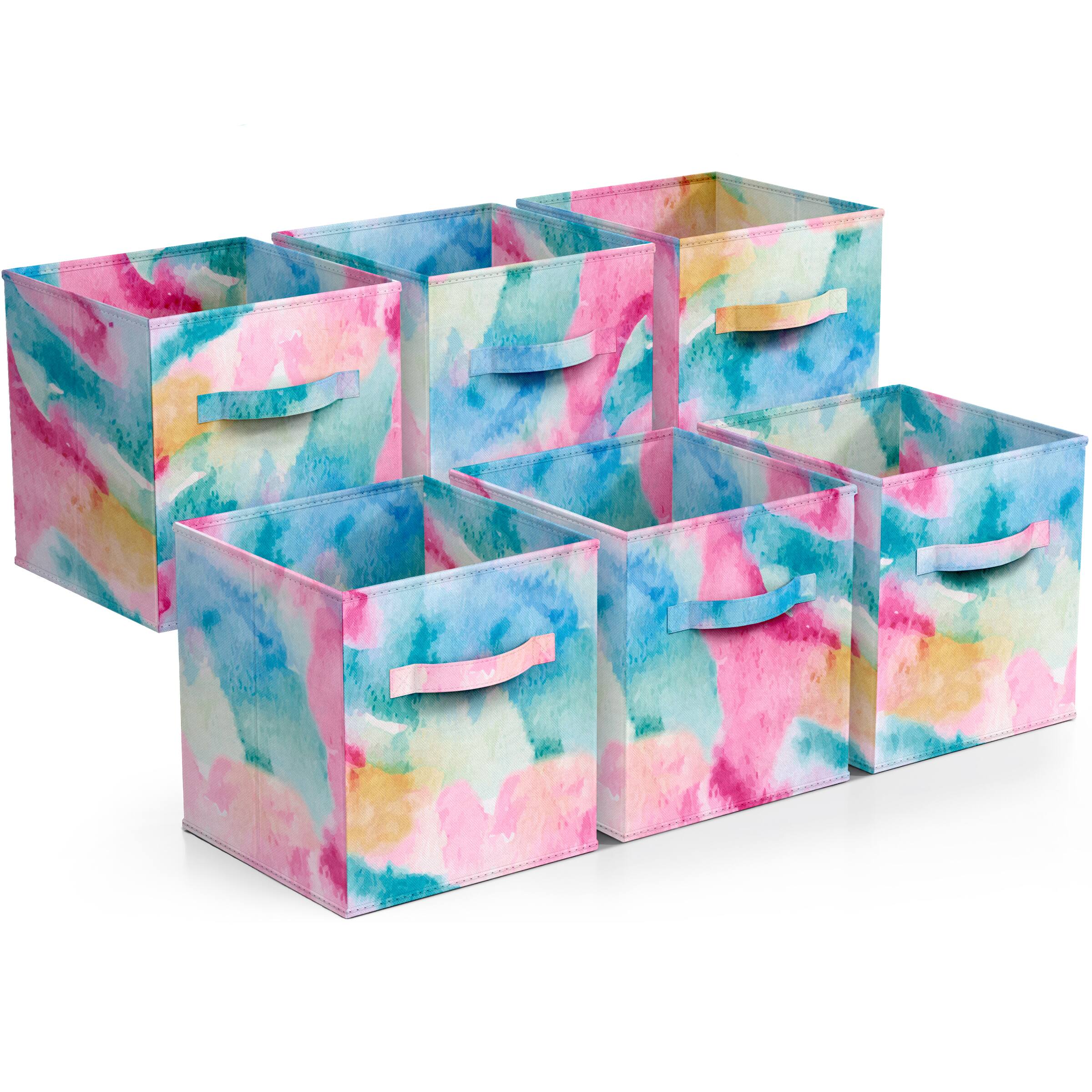 Front. Sorbus - Sorbus Foldable Storage Cubes - 6 Fabric Baskets for Organizing Pantry, Closet, Shelf, Nursery, Playroom, Toy Box, Cubby - Watercolor Tie-Dye.