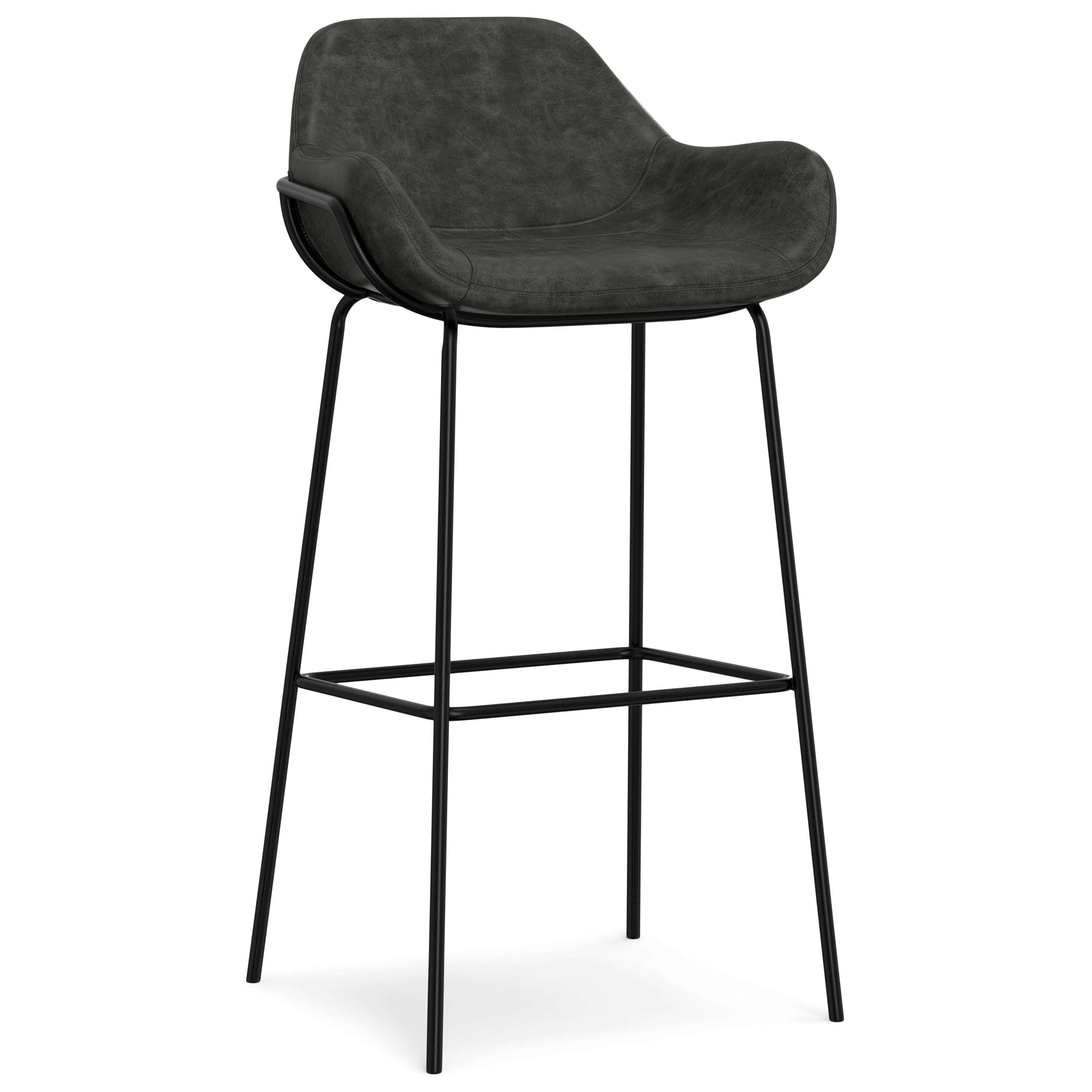Simpli Home - Mira Contemporary Bar Stool Vegan Faux Leather - Distressed Slate Grey