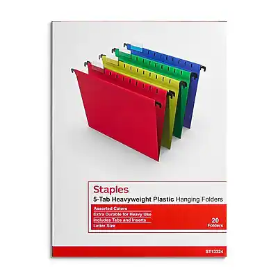 Staples Hanging File Folder, 5 Tab, Letter Size, 20/Box Assorted ...