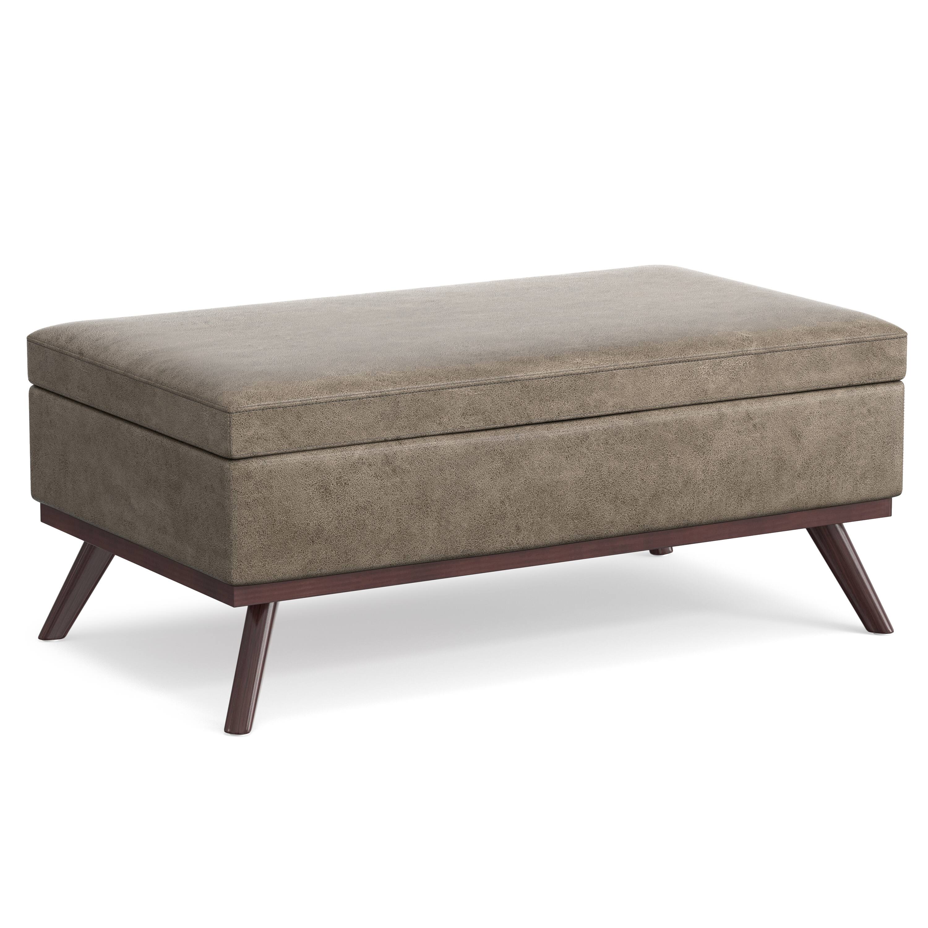 Angle. Simpli Home - Owen Lift Top Large Coffee Table Storage Ottoman - Distressed Smoky Grey Brown.