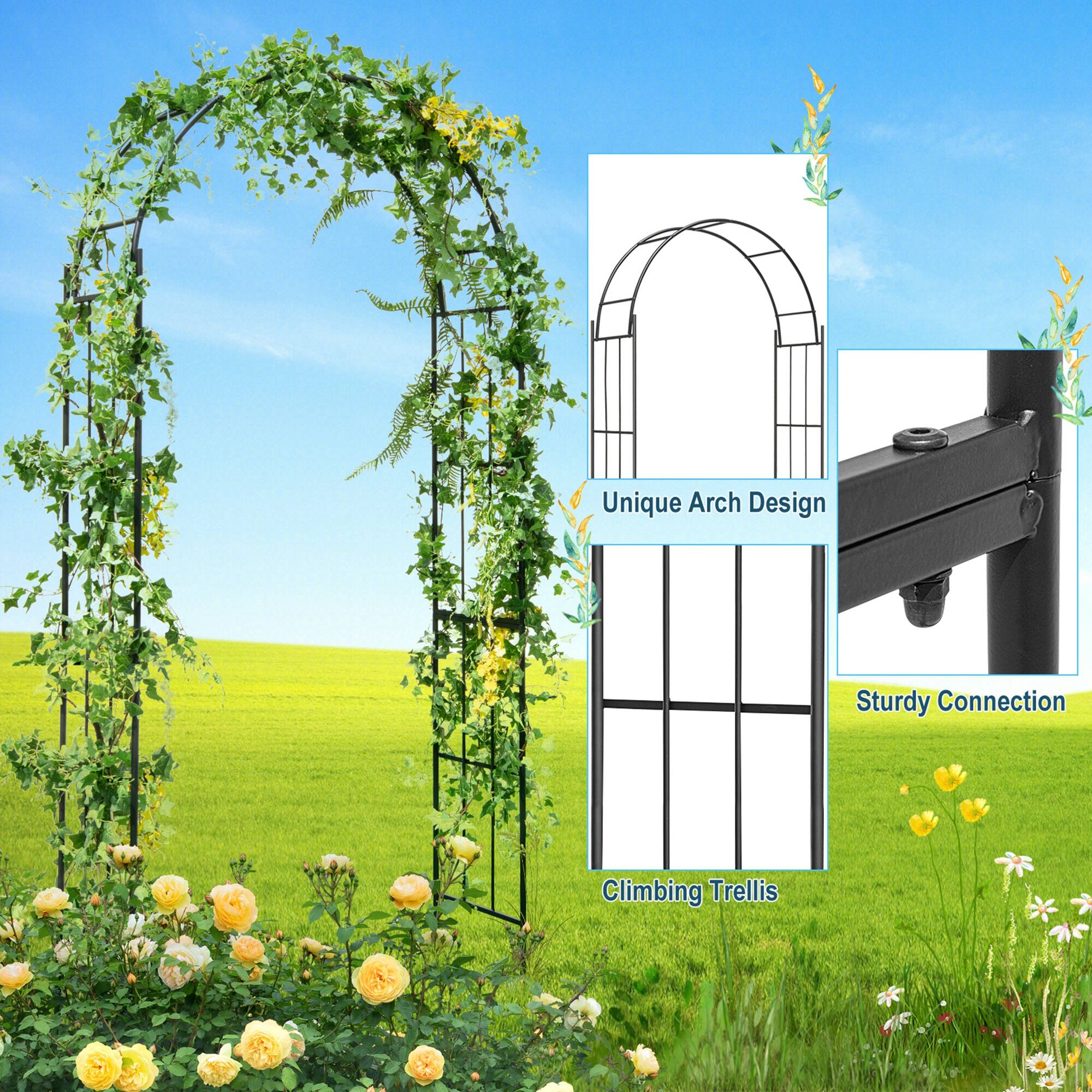 Unique Arch Design Sturdy Connection Climbing Trellis