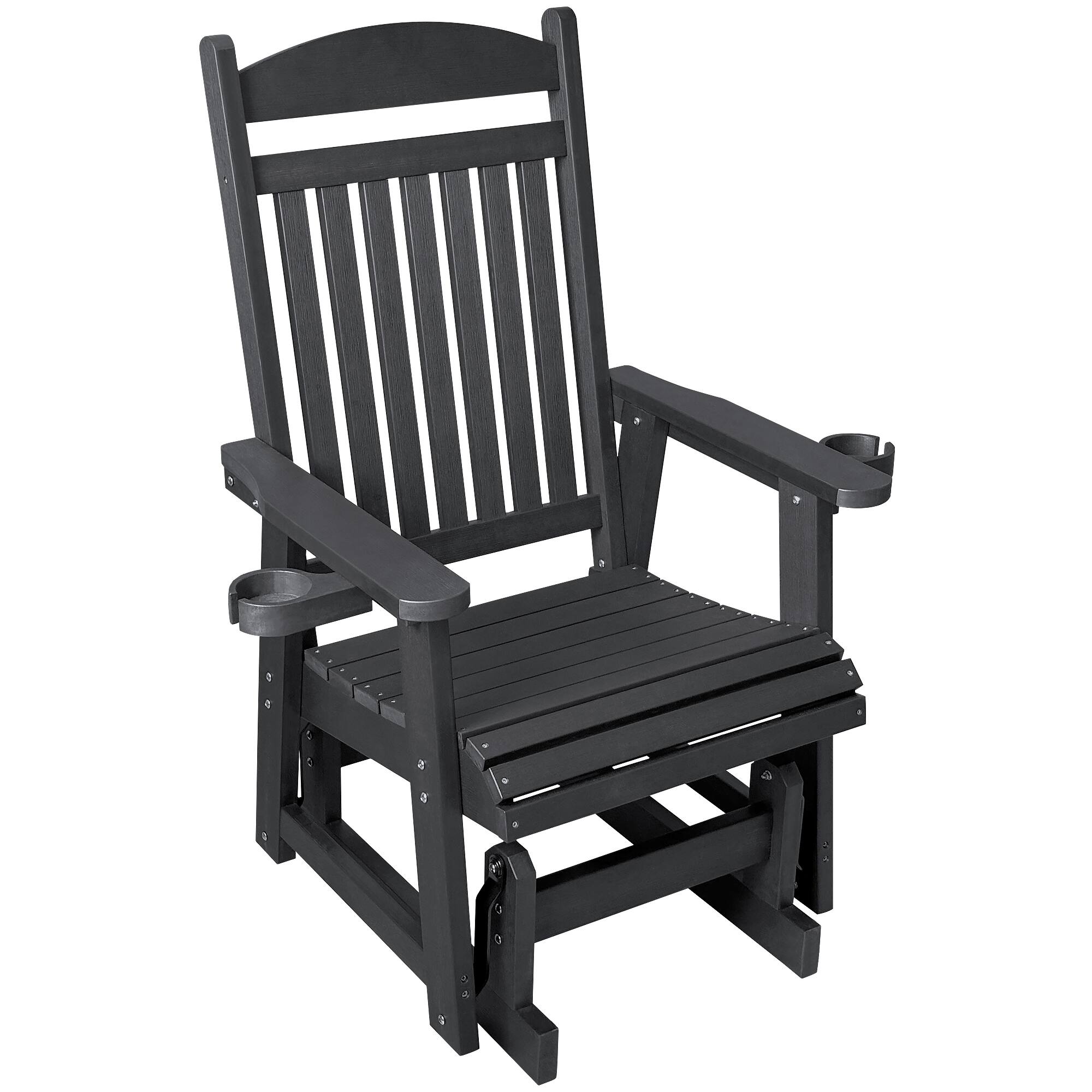 Alt View 4. Fortune Candy - HIPS Outdoor Patio Glider with Cup Holders, Heavy Duty 700 LBS Capacity for Porch Yard Garden - Carbon Black.