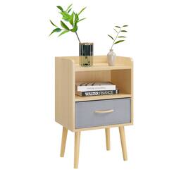 Spaco - Nightstand with Collapsible Fabric Drawer, 2-Tier Storage, Wood Side Table for Bedroom, Living Room - Oak