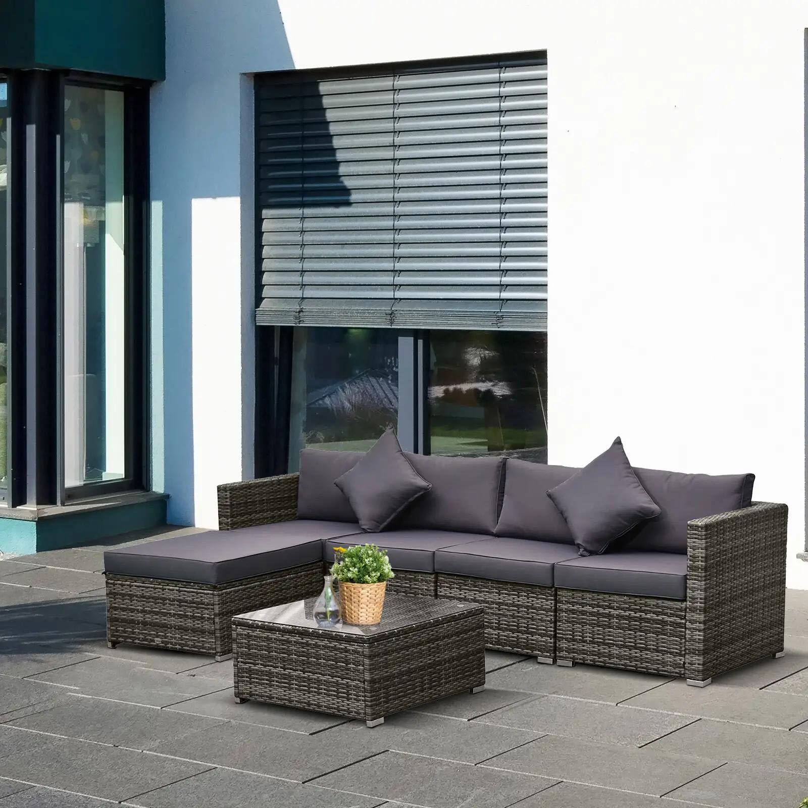 Angle. Spaco - Spaco 6 Piece Patio Furniture Set, Ottoman, Cushions and Glass Table - Grey.