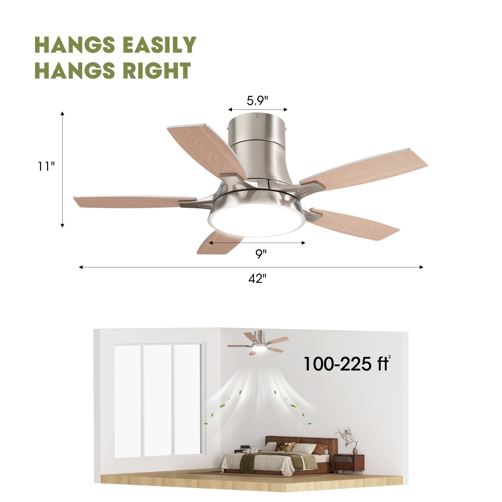 HANGS EASILY  
HANGS RIGHT  

5.9"  
11"  
9"  
42"  

100-225 ft²