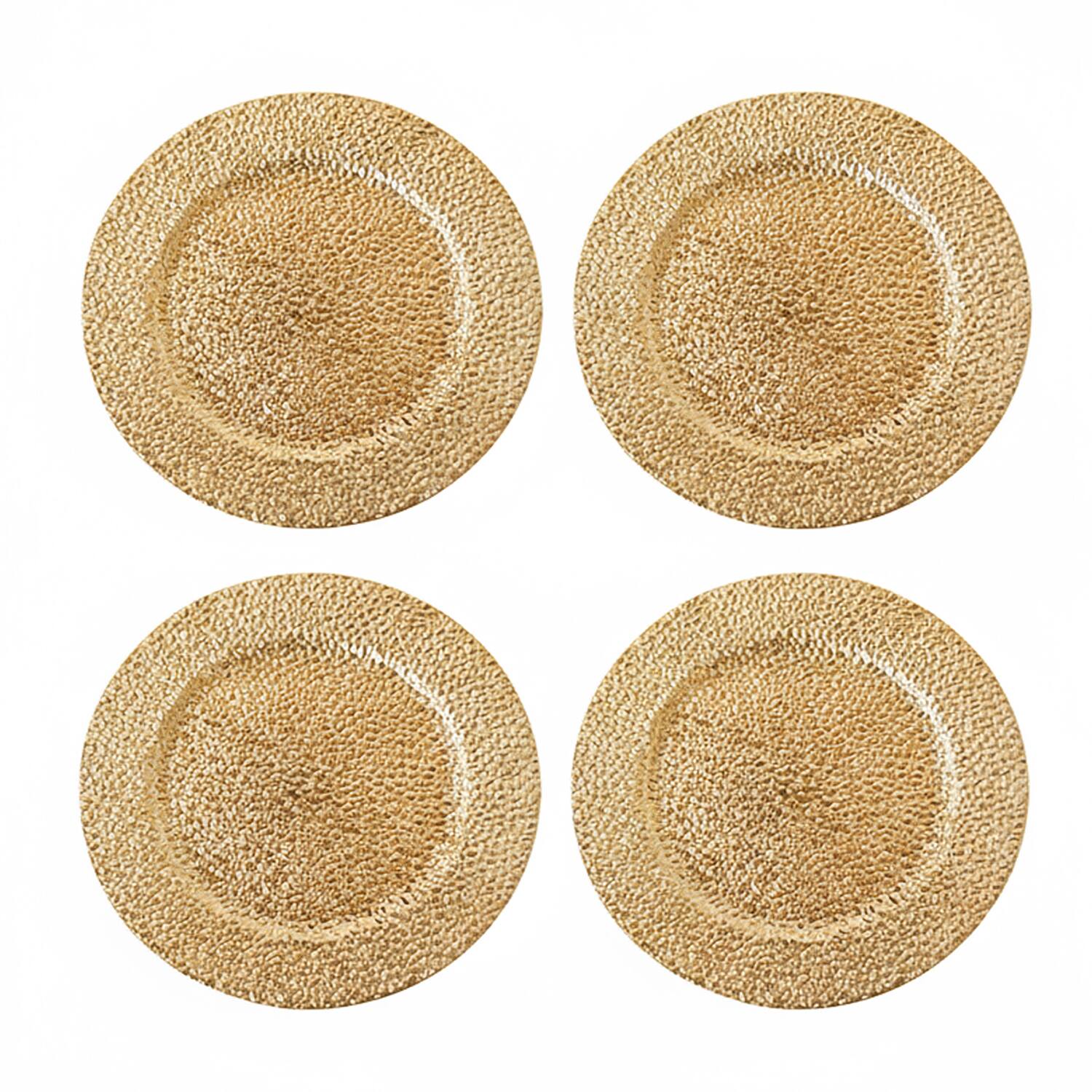 Angle. American Atelier - Elara Gold Plated Set of 4 Charger Plates 13"D - Gold.