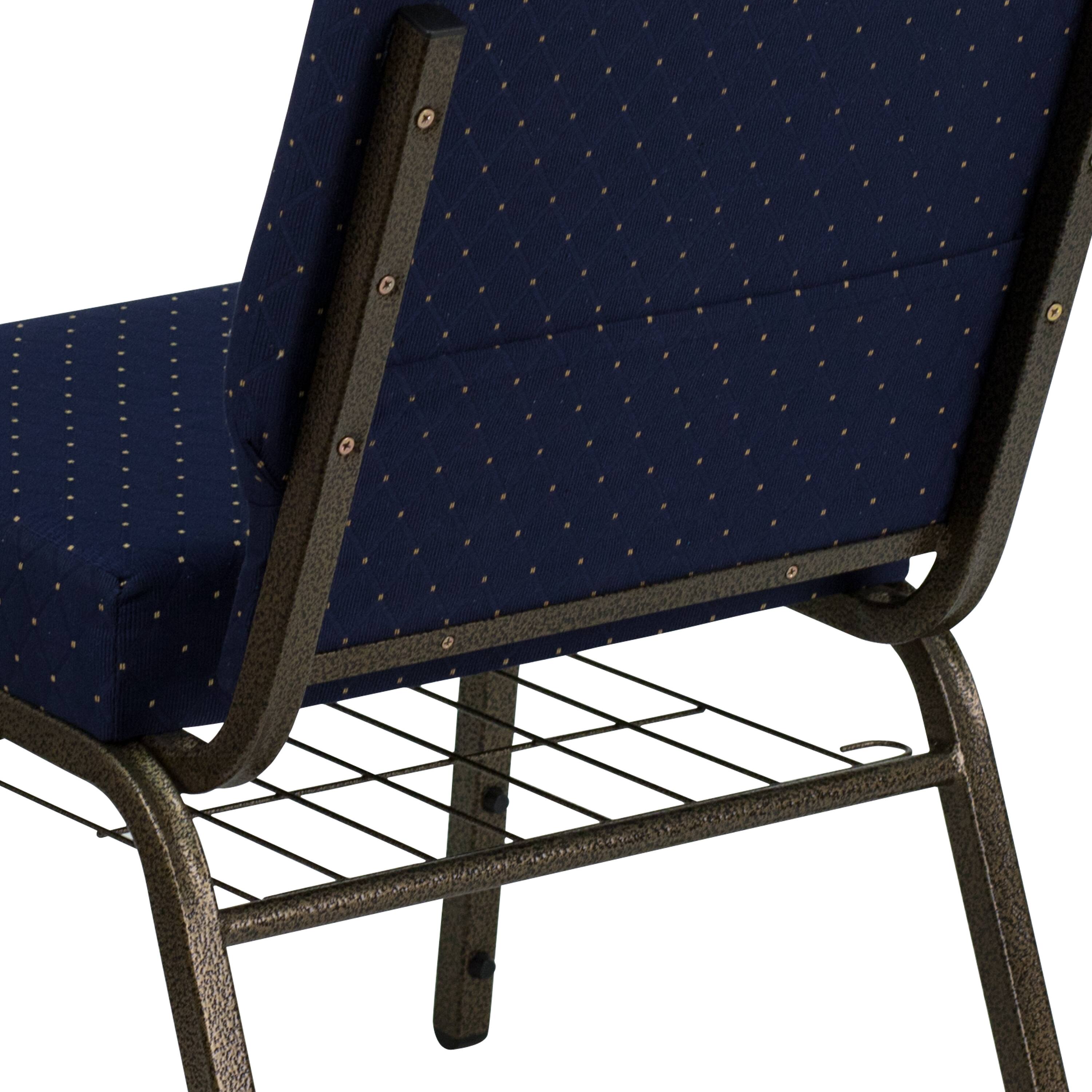 Alt View 15. Alamont Home - Hercules 21"W Church Chair in Navy Blue Dot Patterned Fabric with Book Rack-Gold Frame - Navy Blue Dot Patterned Fabric/Gold Vein Frame.