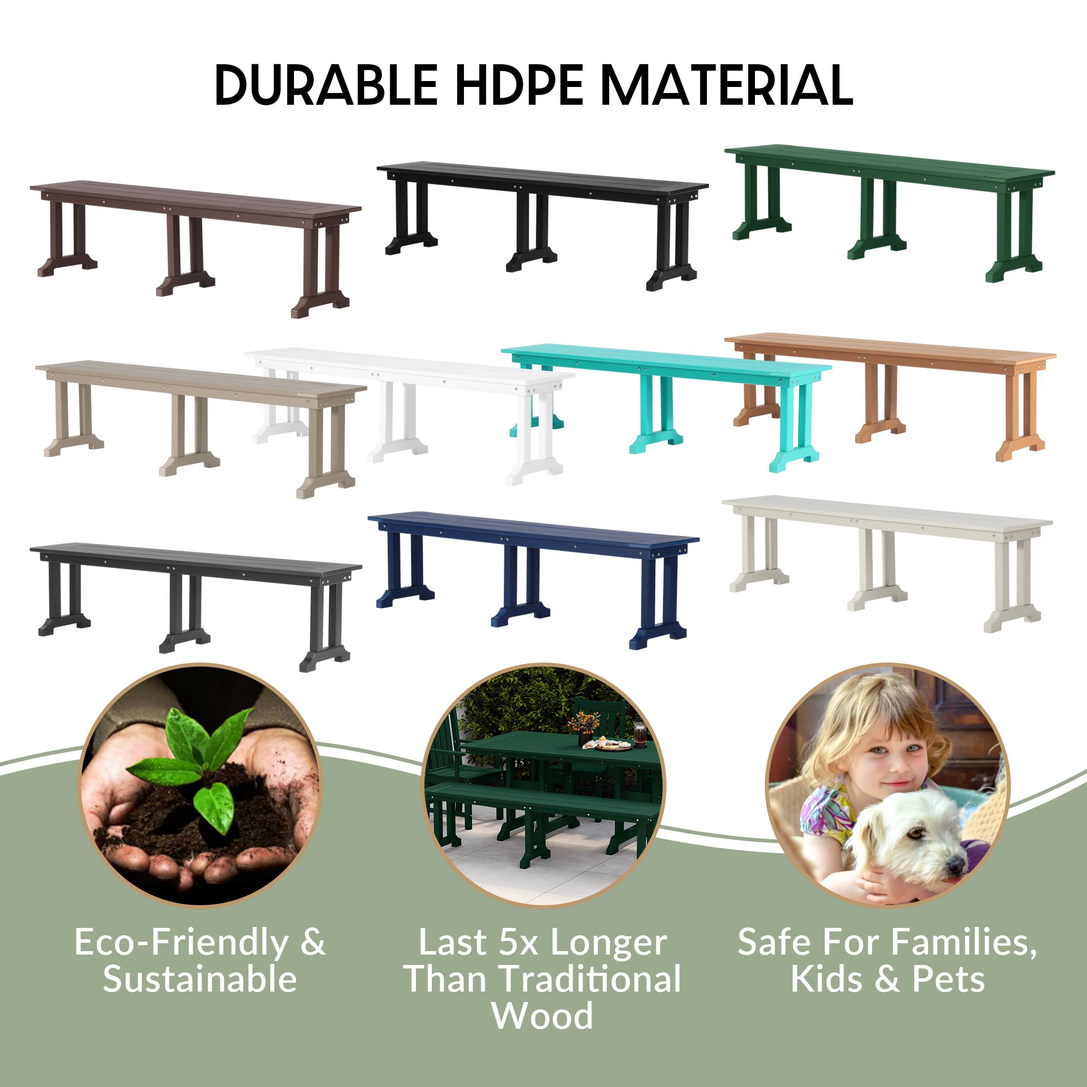 DURABLE HDPE MATERIAL

Eco-Friendly & Sustainable

Last 5x Longer Than Traditional Wood

Safe For Families, Kids & Pets