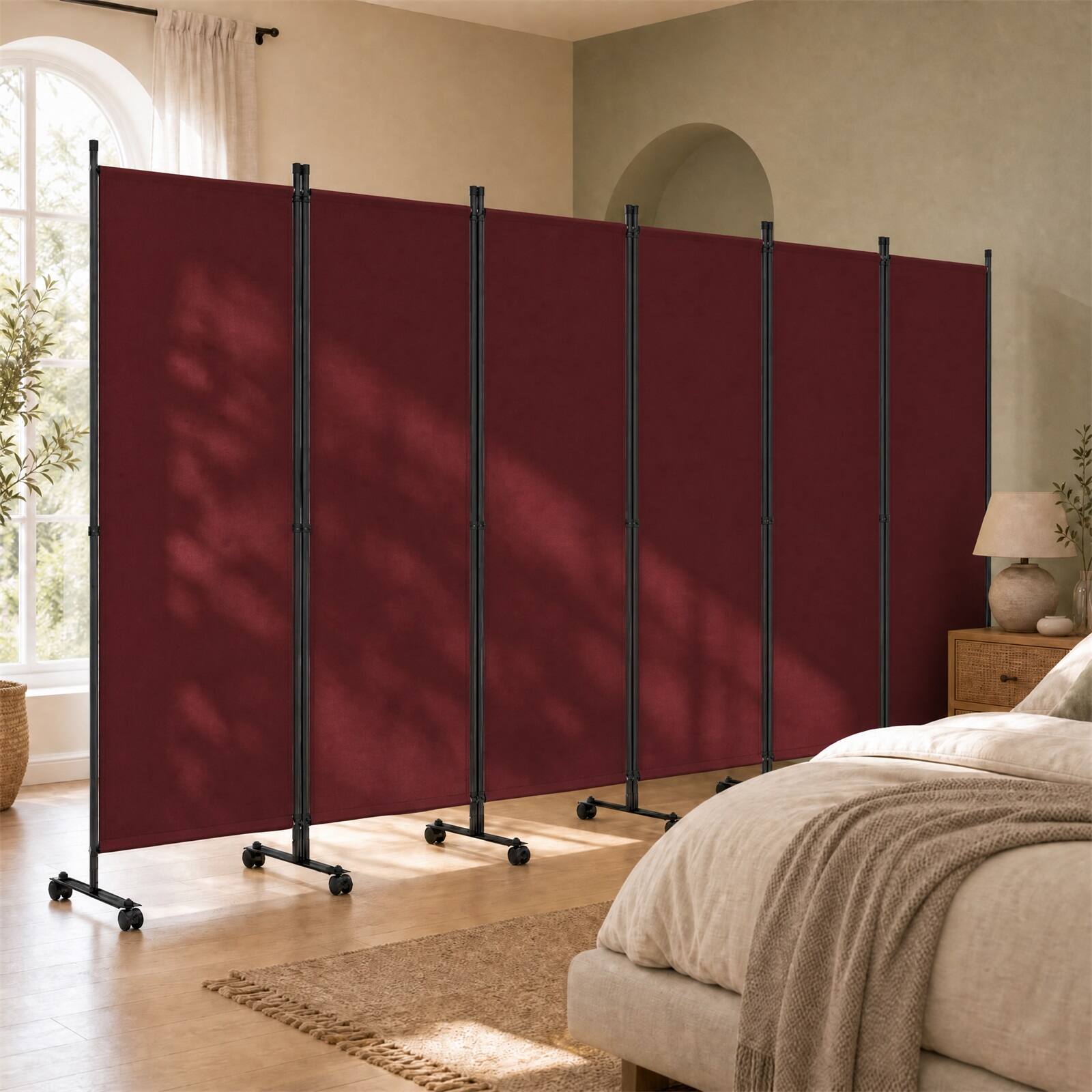 Alt View 1. Costway - Costway Room Divider, 6-Panel Folding Privacy Screen with Lockable Rolling Wheels for Home - Brown.