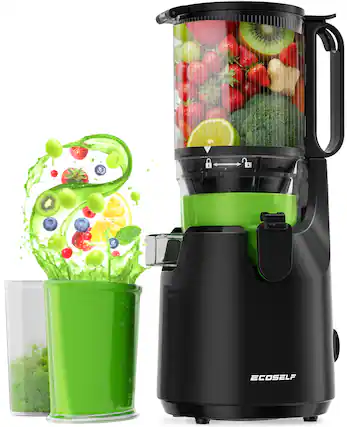 Front. Ecoself - Cold Press Juicer,Ecoself Juicer Machines, 5.3“ Extra Large Feed Chute for Whole Fruits & Vegetables - black.