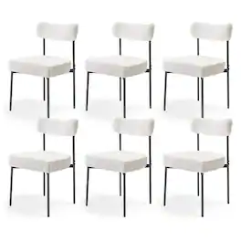 VEVOR - Boucle Dining Chairs Set of 6, Mid Century Modern Sherpa Accent Chairs, Upholstered Side Chair for Dining Table - White