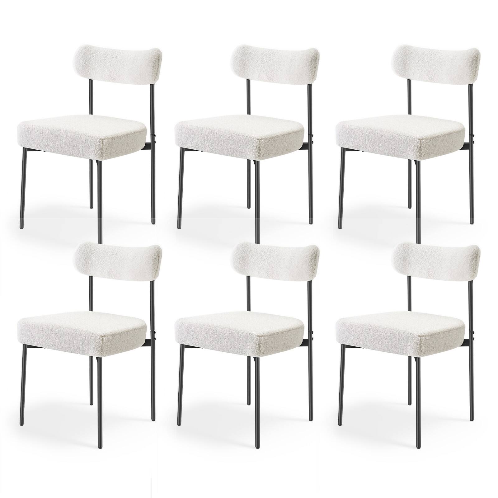 Front. VEVOR - Boucle Dining Chairs Set of 6, Mid Century Modern Sherpa Accent Chairs, Upholstered Side Chair for Dining Table - White.