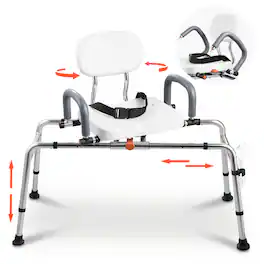 VEVOR - Sliding Shower Chair, 400 lbs Tub Transfer Bench for Bathtub with Swivel Seat, Shower Bench with Pivoting Arms - White