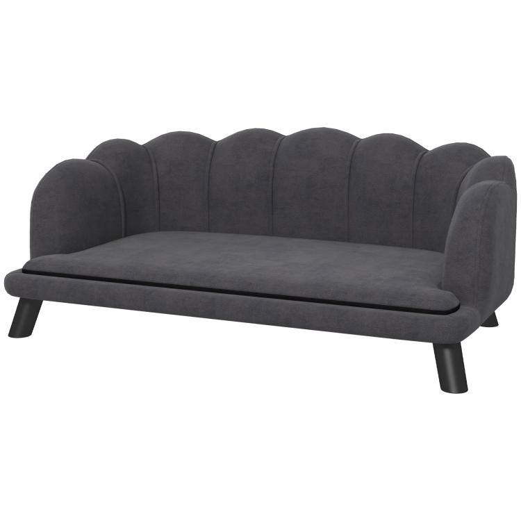 Alt View 1. PULUZ - Pearl Design Pet Sofa for Medium and Large Sized Dogs, Pet Bed with Cushion and Solid Wood Legs - Charcoal Gray.