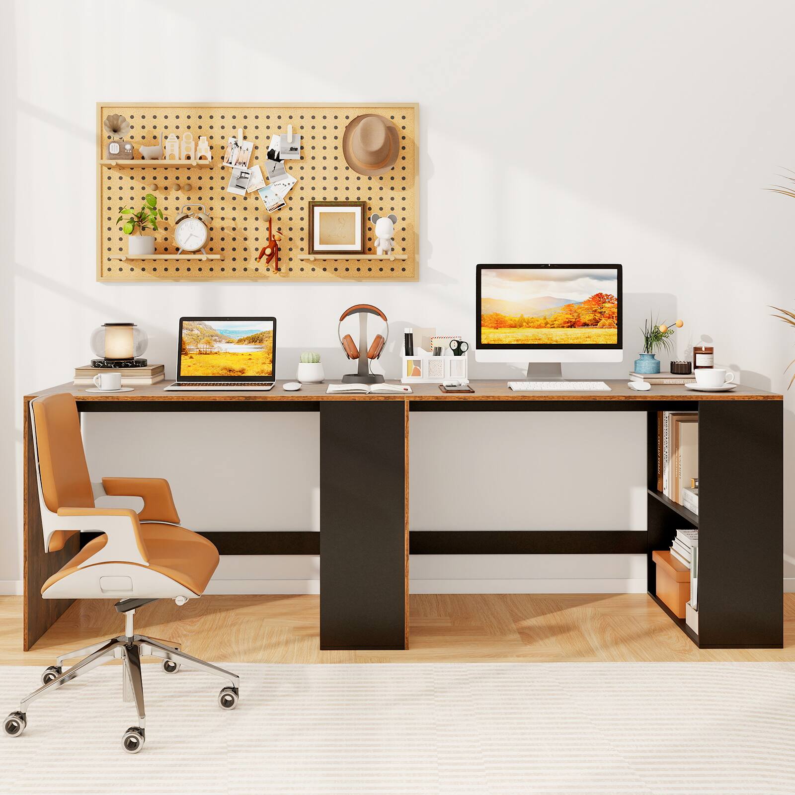 Alt View 8. Gymax - Gymax Computer Desk 44'' Home Office Desk w/ 2-Tier Bookshelf Study Writing Desk Rustic Brown & Black - Brown.