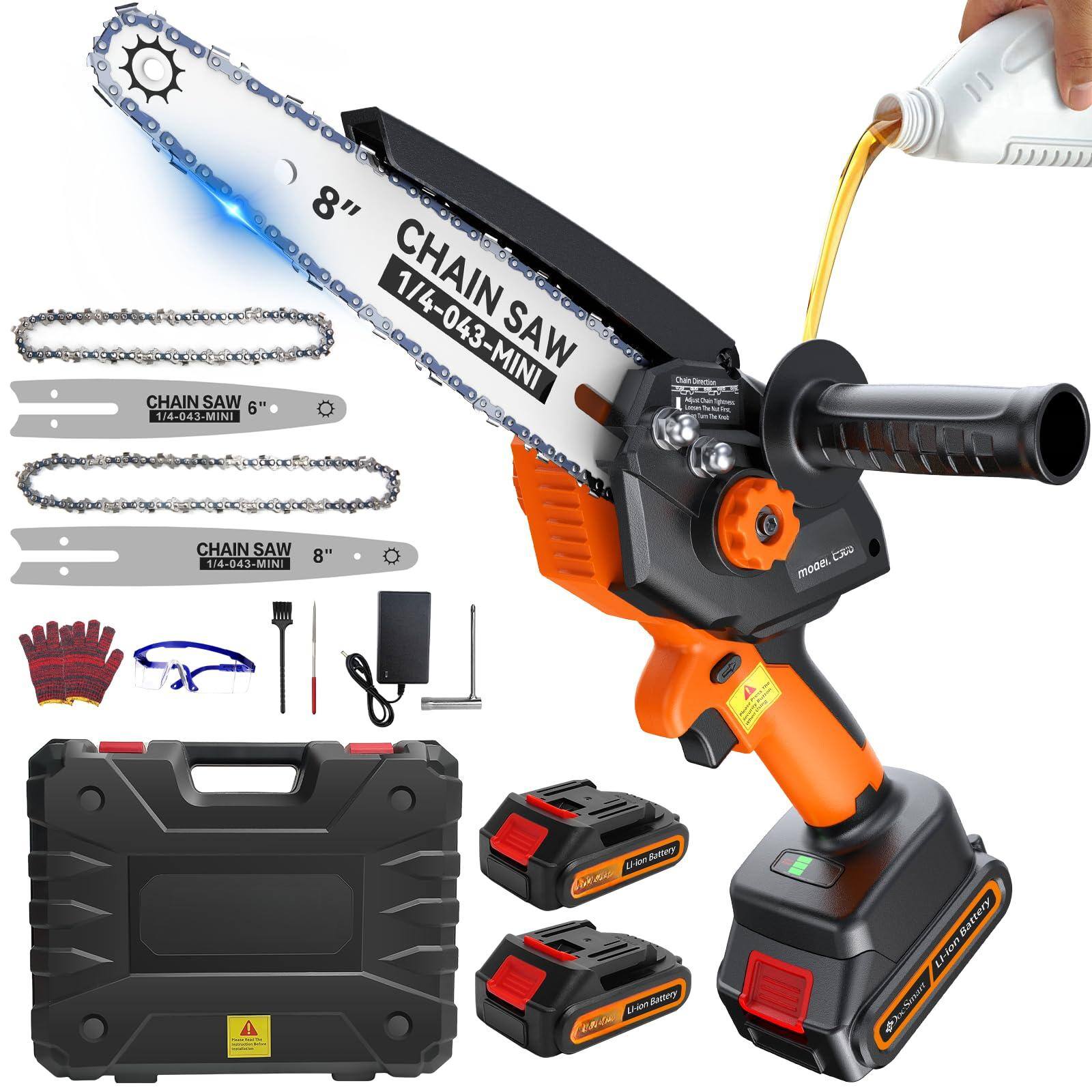 JETRANSPORT - Cordless Pole Saw&mini Chainsaw 2-in-1 6 Inch Electric Handheld Chain With 2pcs 2000mah Rechargeable Saws Exte - Orange