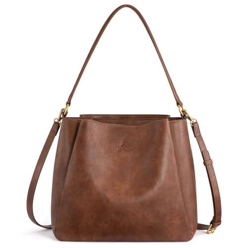 Front. DORLUKFU - Hobo Bag for Women with Three Large Compartments Waterproof Shoulder Handbags Purse for Work Shopping Travel - Brown.