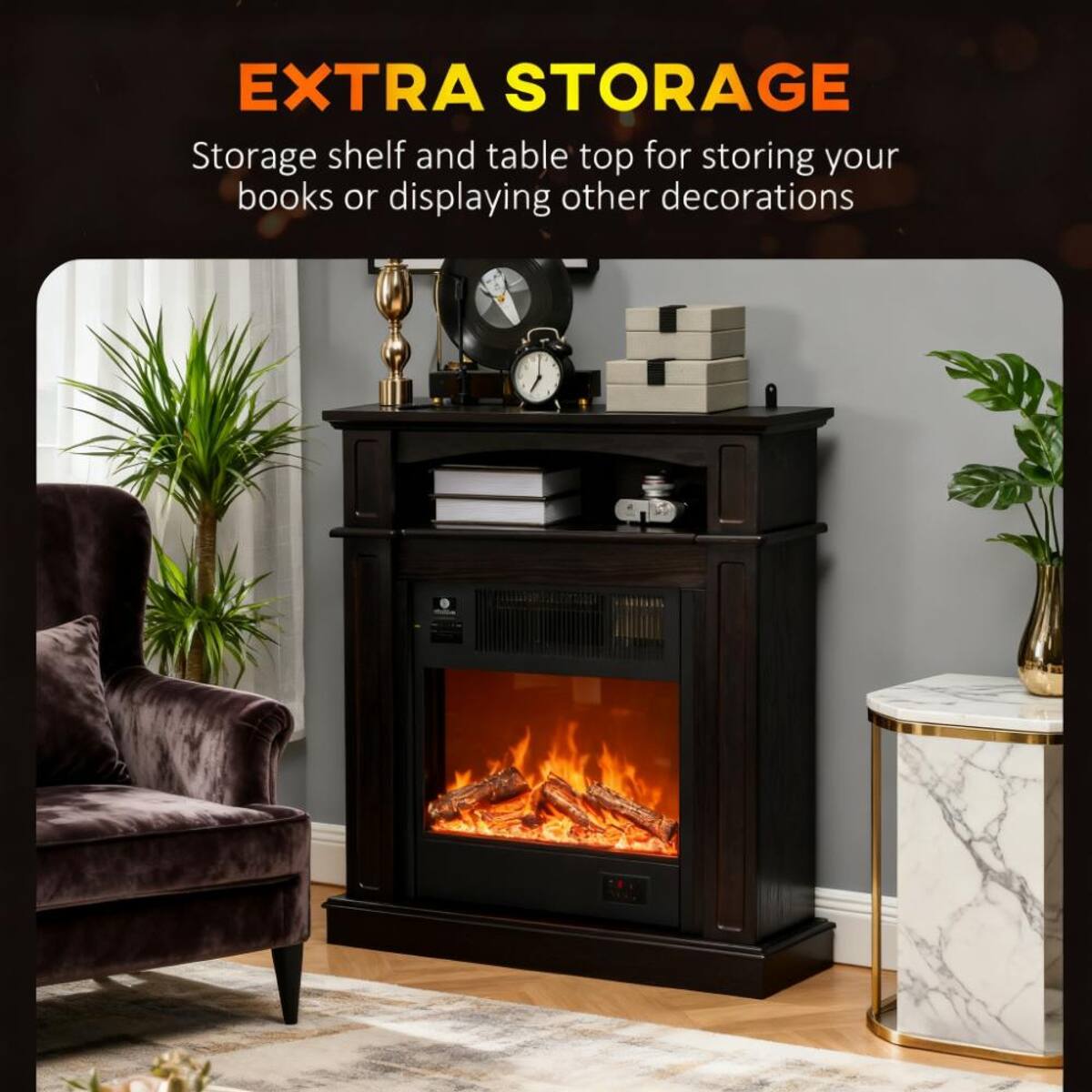 EXTRA STORAGE  
Storage shelf and table top for storing your books or displaying other decorations