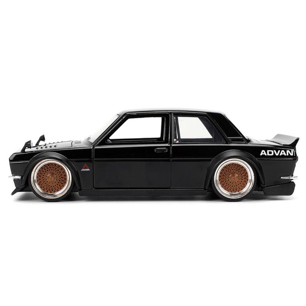Left. Jada - 1973 Datsun 510 Black with Gold Wheels "JDM Tuners" Series 1/24 - Black with Gold Wheels.