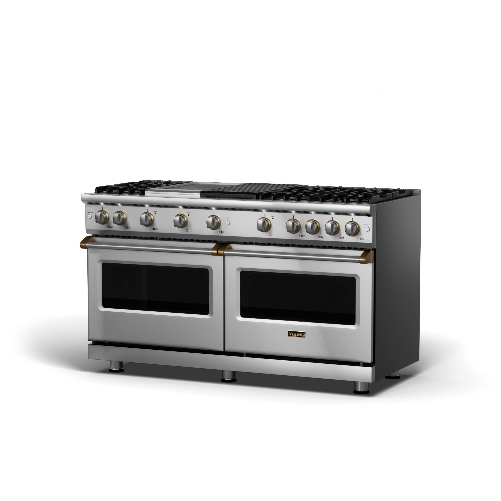 Angle. Viking - 5 Series 8.0 Cu. Ft. Freestanding Double Oven Liquid Propane Gas Convection Range - Stainless steel.
