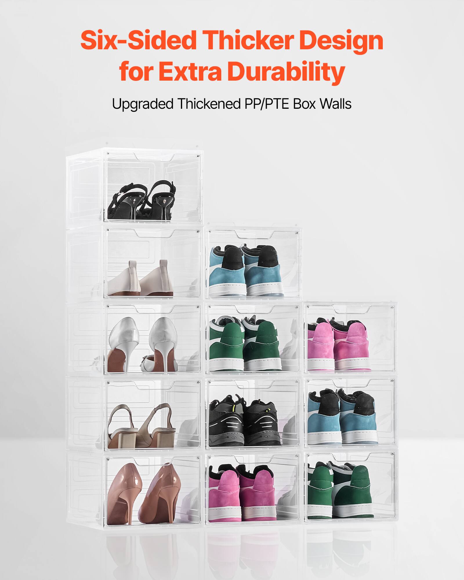 Six-Sided Thicker Design for Extra Durability
Upgraded Thickened PP/PTE Box Walls