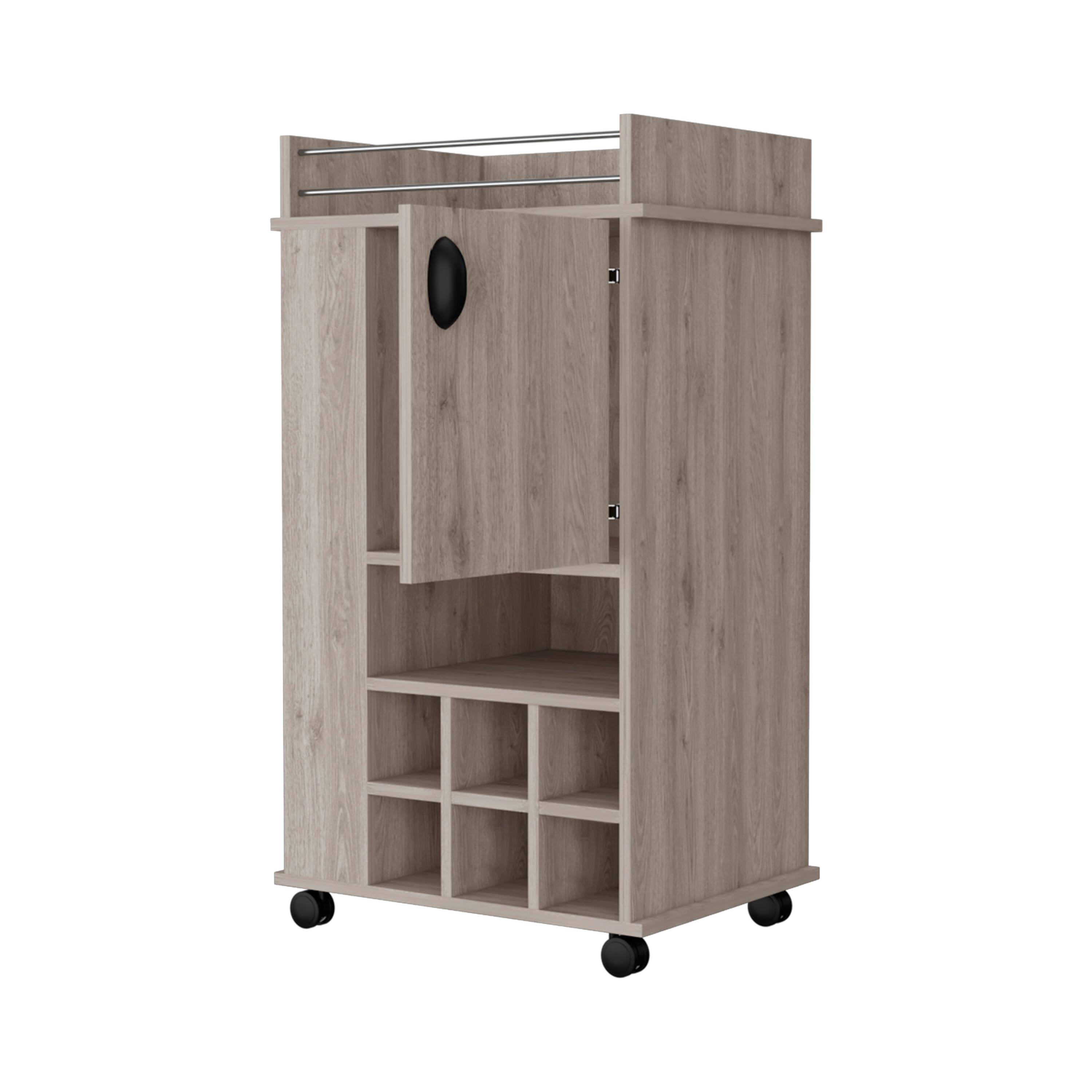 Back. TinyHomie - Farson Bar Cart with 2-Side Shelf 6-Built In Wine Rack and Casters.