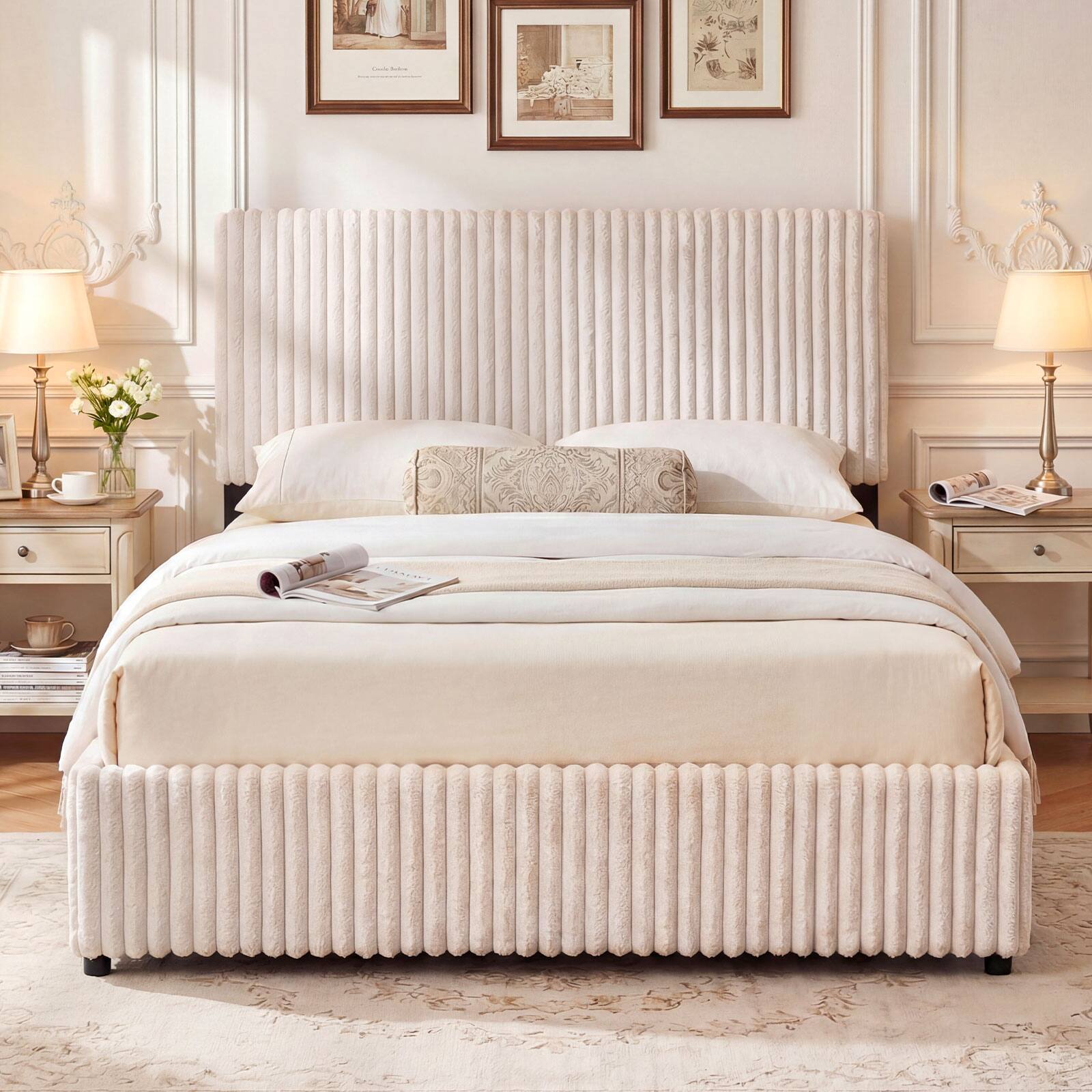 Alt View 8. Gymax - Gymax Queen Size Lift-up Storage Bed w/Hydraulic Lifts Wooden Slat Support Beige - Beige.