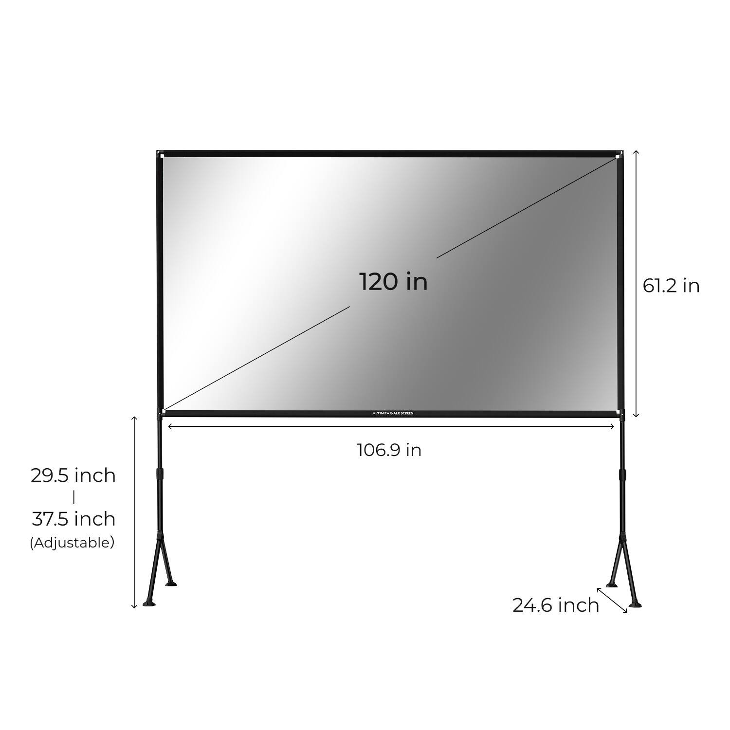 120 in, 61.2 in, 106.9 in, 29.5 inch, 37.5 inch (Adjustable), 24.6 inch
