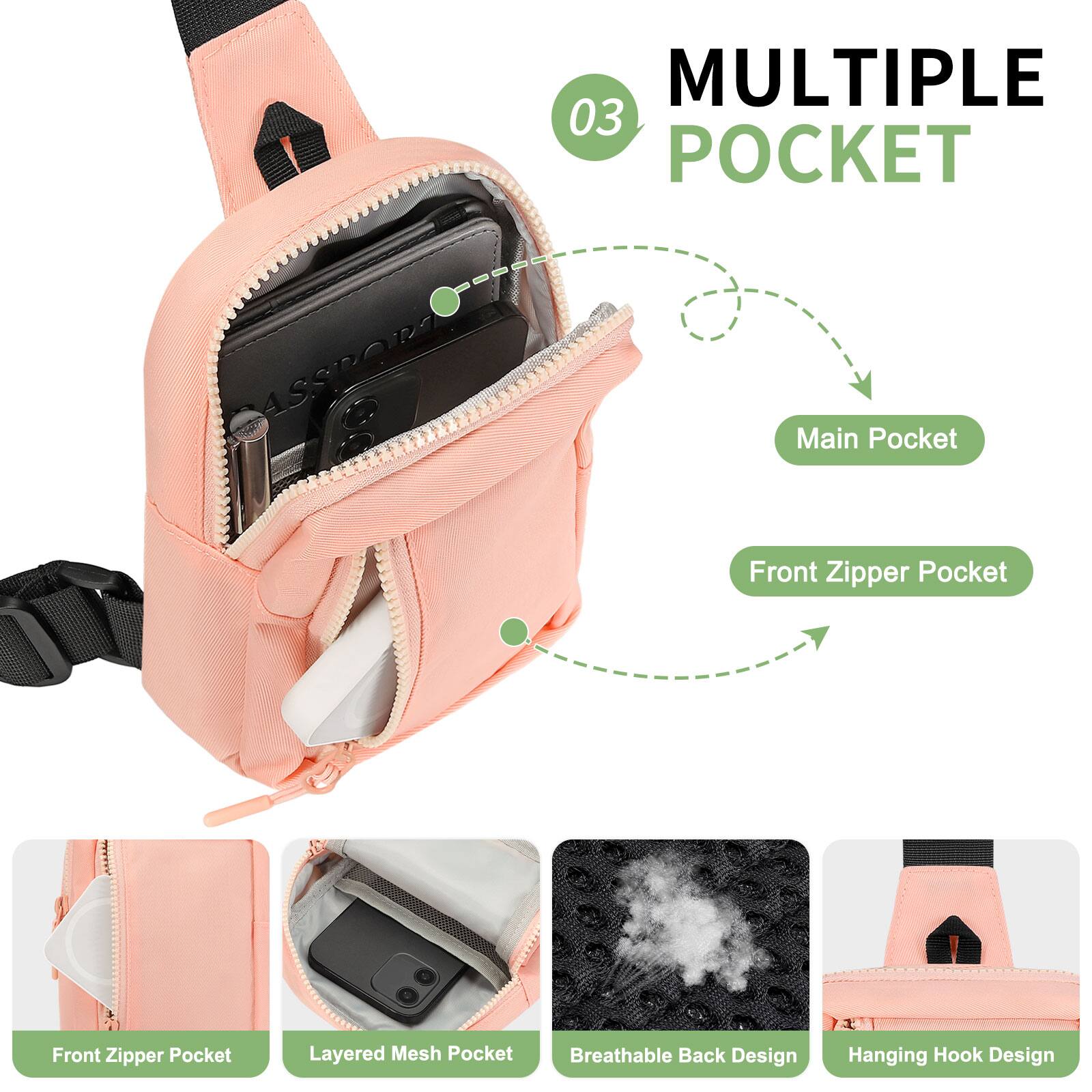 MULTIPLE POCKET

03

- Main Pocket
- Front Zipper Pocket
- Front Zipper Pocket
- Layered Mesh Pocket
- Breathable Back Design
- Hanging Hook Design