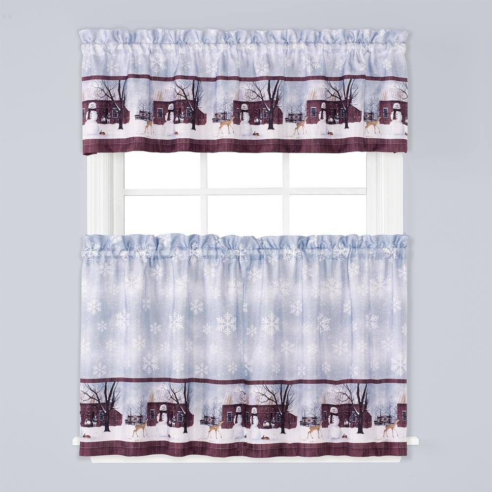 SKL Home - Saturday Knight Ltd Friendly Beasts Snowman Built With 1.5" Diameter Rod Pocket Tier Pair 57" x 36" - Multi