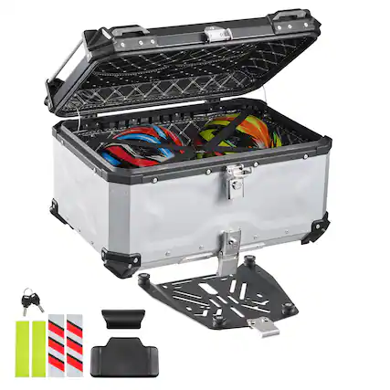 Front. VEVOR - Motorcycle Top Case, 65L Universal Aluminum Hard Motorcycle Tail Case, Waterproof Detachable Motorbike Top Box - Black;Silver.