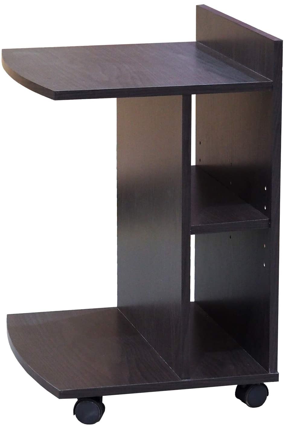 Angle. Kings Brand Furniture - Kings Brand Furniture - Farrell Snack Side End Table with Storage Shelves and Wheels, Chocolate - Gold.